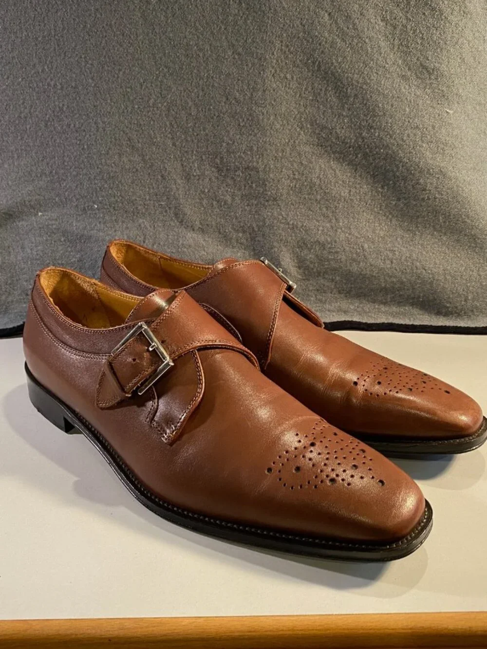 Broletto - Sz 11M - Men's Brown Leather Single Monk Strap Dress Shoes - Italy